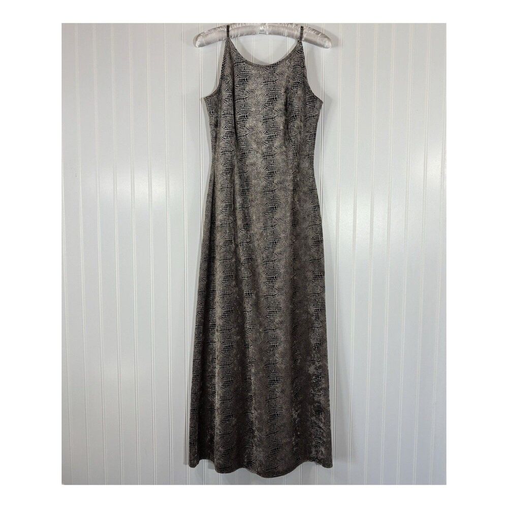 Vtg 90s Slip Dress Sz 4 Textured Velvet Snake Y2K Kennedy Mob Wife Chic Neutral